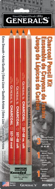CHARCOAL PNCL KIT 4-PENCILS/1-ERASER