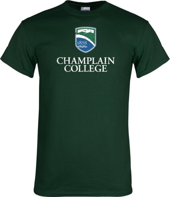 Champlain T Shirt Champlain College w/ Shield Stacked - Distressed - ONLINE ONLY