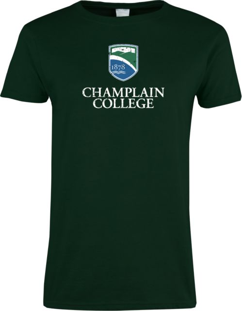 Champlain Ladies T Shirt Champlain College w/ Shield Stacked - Distressed - ONLINE ONLY
