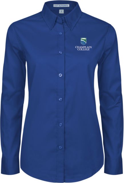 Champlain Womens Twill Button Down Long Sleeve  Champlain College w/ Shield Stacked - ONLINE ONLY