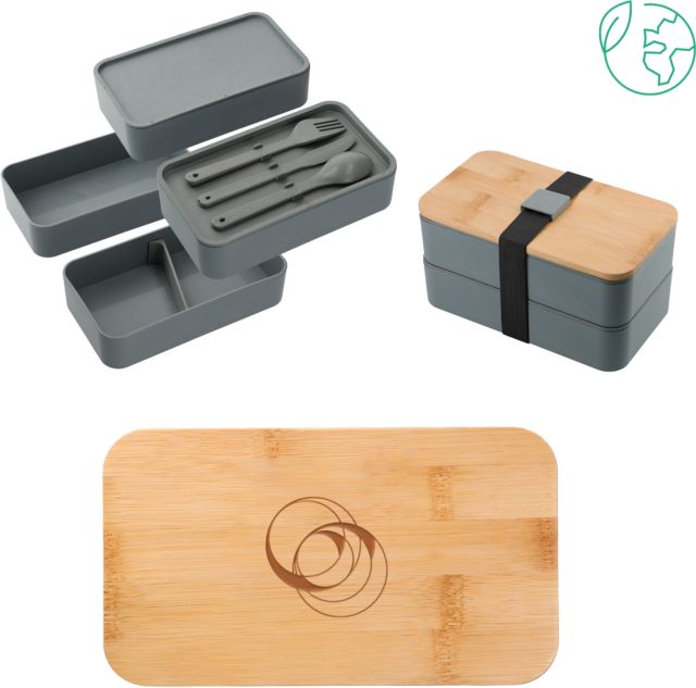 Champlain Stackable Bamboo Fiber Gray Bento Box EMC Icon  Engraved - ONLINE ONLY