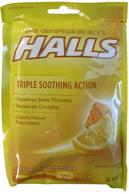 HALLS 30CT HONEY LEMON/BAG