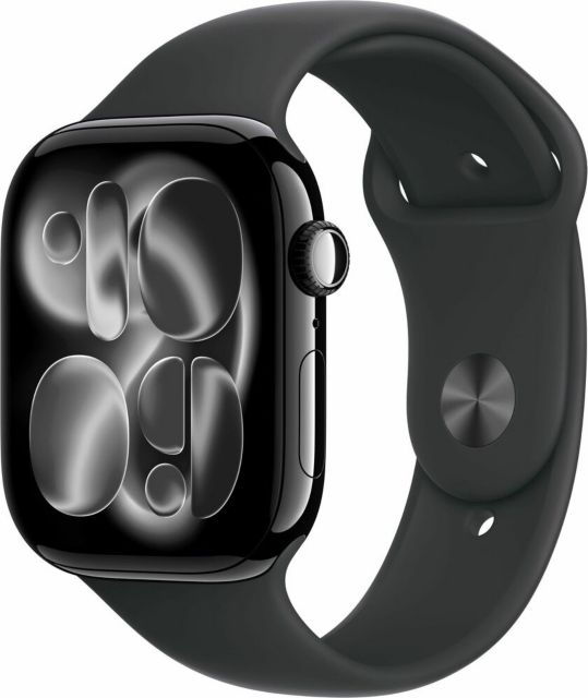 Apple Watch Series 11 GPS + Cellular 46mm Jet Black Aluminum Case with Black Sport Band - M/L